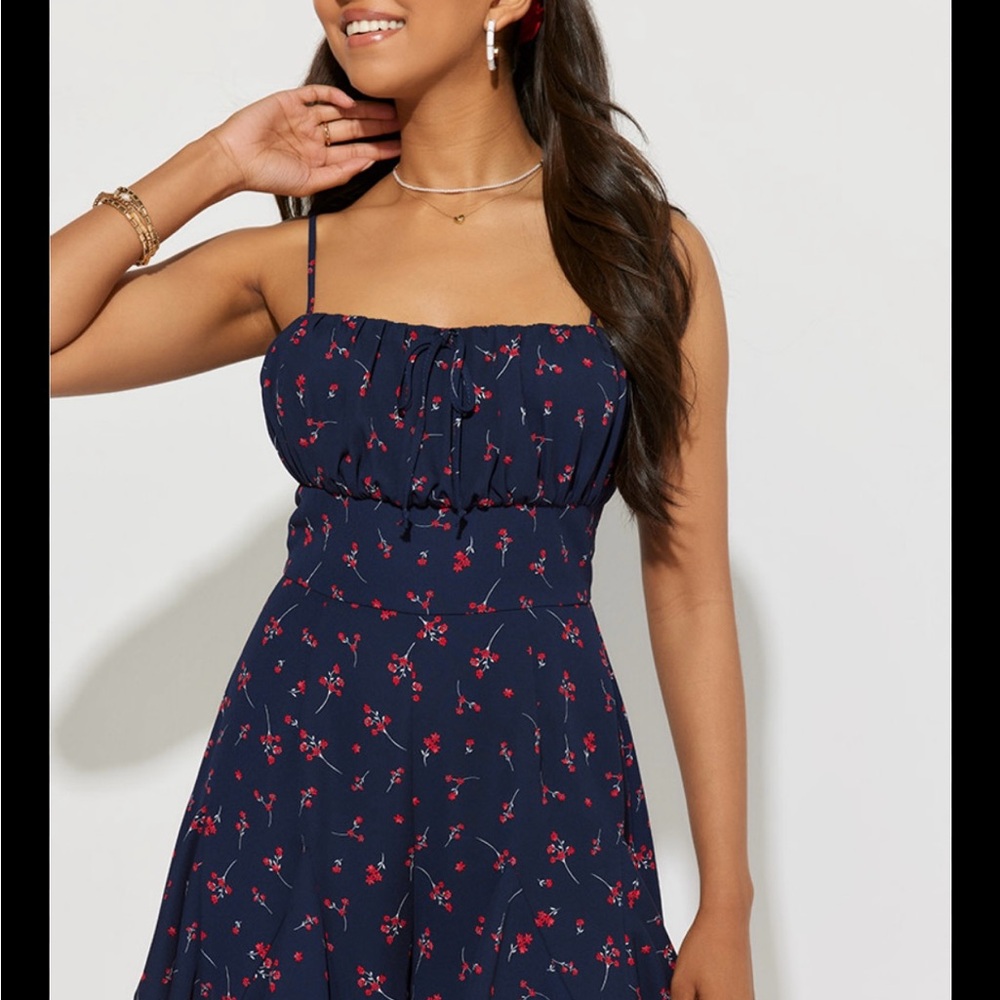 Blue Rain Ruched Mini Sundress Blue Pink